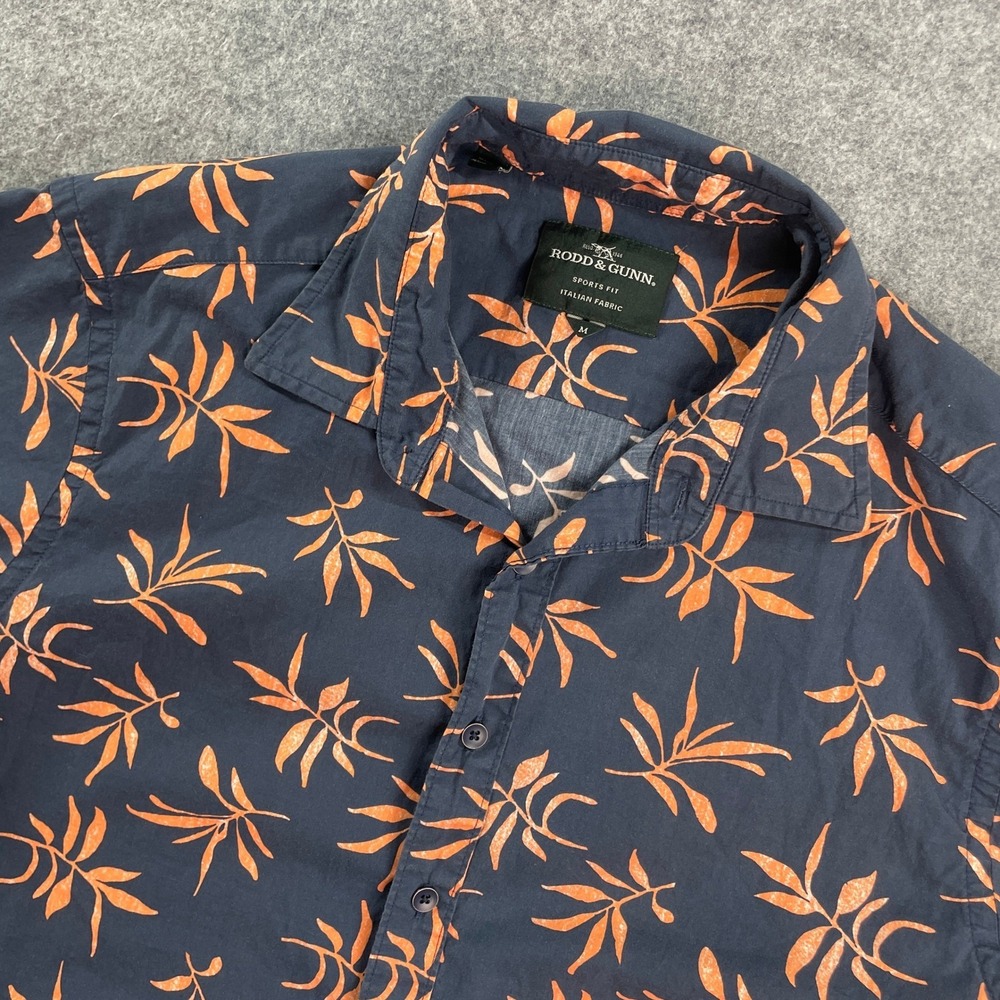 Rodd And Gunn Mens Button Down Shirt M Navy Leaf Print Short Sleeve Sports Fit